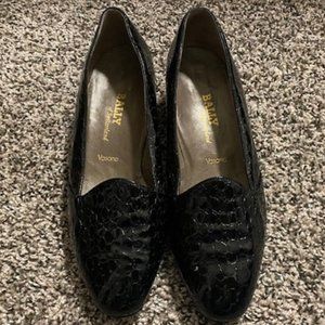 New BALLY * Vasano BLACK CROC Patent LEATHER Block Heel LOAFERS PUMPS * 7.5 / 8